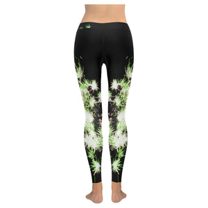 Fireworks Flowers Green Low Rise Leggings (Invisible Stitch) (Model L05)