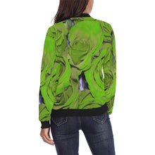 Load image into Gallery viewer, Rose Bouquet Flower Green All Over Print Bomber Jacket for Women (Model H36)