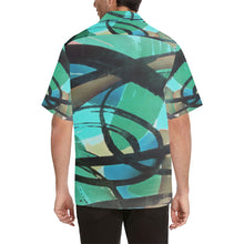 Load image into Gallery viewer, Abstract Circles Black and Teal Hawaiian Shirt (Model T58)