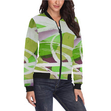 Load image into Gallery viewer, Abstract Circles Green All Over Print Bomber Jacket for Women (Model H36)