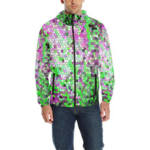 Load image into Gallery viewer, Marbled Abstract Green and Purple Mosaic All Over Print Quilted Windbreaker for Men (Model H35)