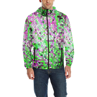 Marbled Abstract Green and Purple Mosaic All Over Print Quilted Windbreaker for Men (Model H35)