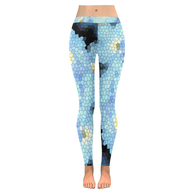 Forget Me Not Flower Mosaic Low Rise Leggings (Invisible Stitch) (Model L05)