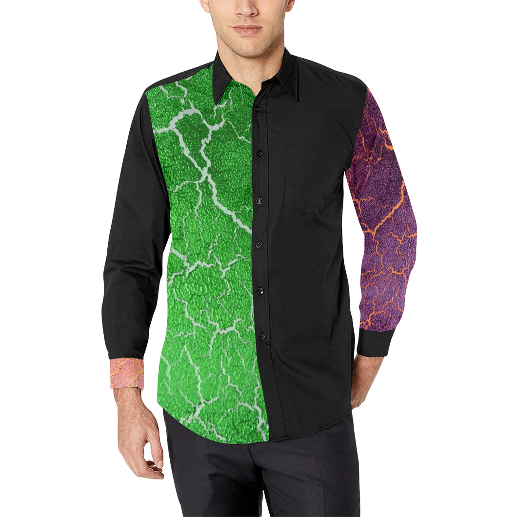 Crackling Green and Purple Men's All Over Print Casual Dress Shirt (Model T61)