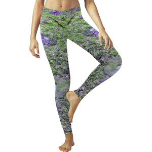 Jellyfish Blooms Purple Low Rise Leggings (Invisible Stitch) (Model L05)