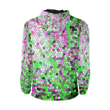 Load image into Gallery viewer, Marbled Abstract Green and Purple Mosaic All Over Print Quilted Windbreaker for Men (Model H35)