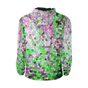 Marbled Abstract Green and Purple Mosaic All Over Print Quilted Windbreaker for Men (Model H35)