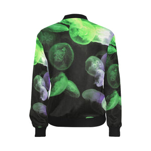 Jellyfish Green and Purple All Over Print Bomber Jacket for Women (Model H36)