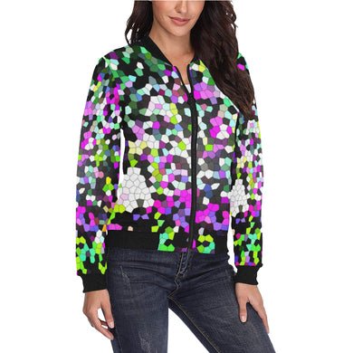 Holiday Paisley Purple Mosaic All Over Print Bomber Jacket for Women (Model H36)