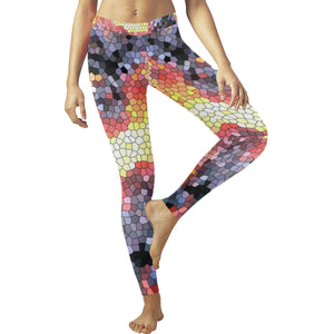 Molten Flames Mosaic Low Rise Leggings (Invisible Stitch) (Model L05)