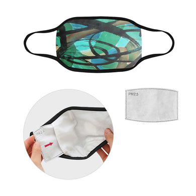 Abstract Circles Black and Teal Mouth Mask in One Piece (2 Filters Included) (Model M02)