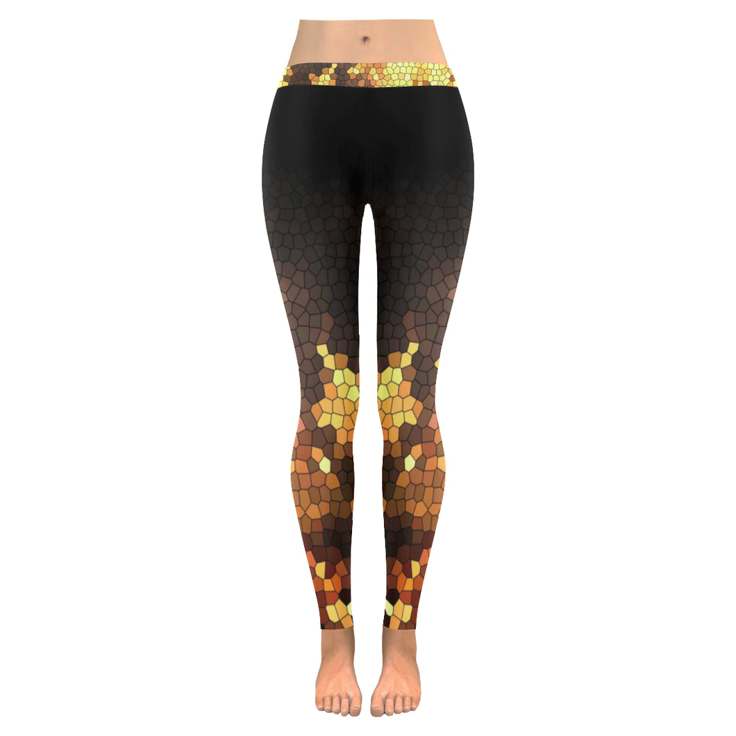 Feathery Flames Mosaic Low Rise Leggings (Invisible Stitch) (Model L05)