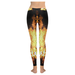 Feathery Flames Mosaic Low Rise Leggings (Invisible Stitch) (Model L05)