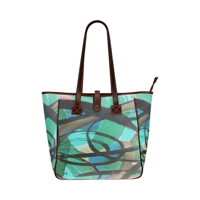 Abstract Circles Black and Teal Classic Tote Bag (Model 1644)