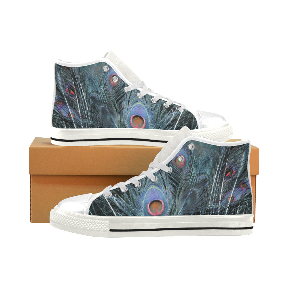 Peacock Feathers Blue Men’s Classic High Top Canvas Shoes (Model 017)