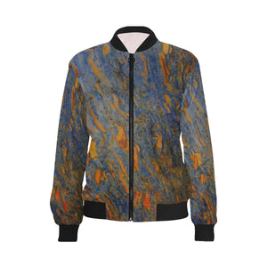 Marbled Abstract Orange All Over Print Bomber Jacket for Women (Model H36)