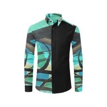 Load image into Gallery viewer, Abstract Circles Black and Teal Men&#39;s All Over Print Casual Dress Shirt (Model T61)