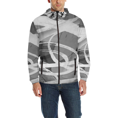 Abstract Circles Black and White All Over Print Quilted Windbreaker for Men (Model H35)