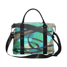 Load image into Gallery viewer, Abstract Circles Black and Teal Large Capacity Duffle Bag (Model 1715)