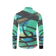 Load image into Gallery viewer, Abstract Circles Black and Teal Men&#39;s All Over Print Casual Dress Shirt (Model T61)