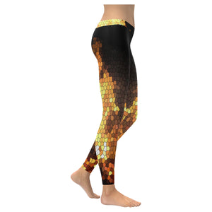 Feathery Flames Mosaic Low Rise Leggings (Invisible Stitch) (Model L05)