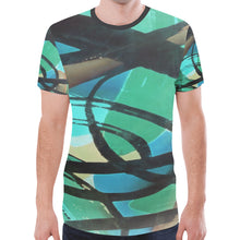 Load image into Gallery viewer, Abstract Circles Black and Teal New All Over Print T-shirt for Men (Model T45)