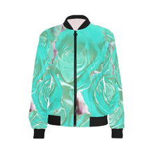 Load image into Gallery viewer, Rose Bouquet Flower Aqua All Over Print Bomber Jacket for Women (Model H36)