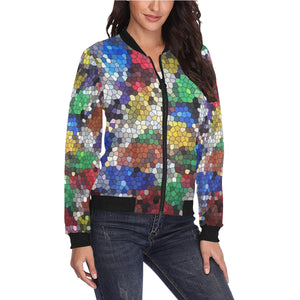 Oil Paints Mosaic All Over Print Bomber Jacket for Women (Model H36)