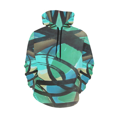 Abstract Circles Black and Teal All Over Print Hoodie for Women (USA Size) (Model H13)