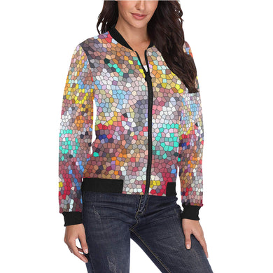 Graffiti Abstract Mosaic All Over Print Bomber Jacket for Women (Model H36)