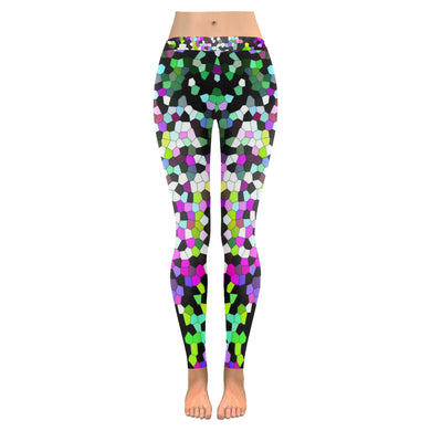 Holiday Paisley Purple Mosaic Low Rise Leggings (Invisible Stitch) (Model L05)