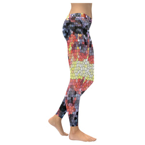 Molten Flames Mosaic Low Rise Leggings (Invisible Stitch) (Model L05)