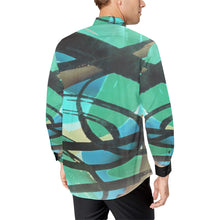 Load image into Gallery viewer, Abstract Circles Black and Teal Men&#39;s All Over Print Casual Dress Shirt (Model T61)