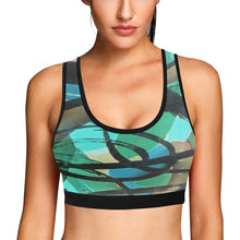 Load image into Gallery viewer, Abstract Circles Black and Teal Women&#39;s All Over Print Sports Bra (Model T52)