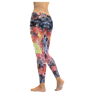 Molten Flames Mosaic Low Rise Leggings (Invisible Stitch) (Model L05)