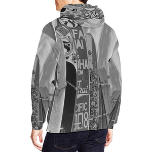 Surfboards Black and White All Over Print Hoodie for Men/Large Size (USA Size) (Model H13)