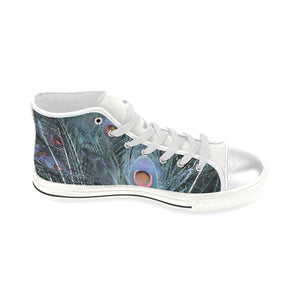 Peacock Feathers Blue Women's Classic High Top Canvas Shoes (Model 017)