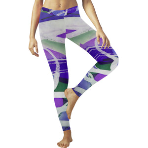 Abstract Circles Purple Low Rise Leggings (Invisible Stitch) (Model L05)