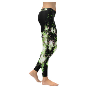 Fireworks Flowers Green Low Rise Leggings (Invisible Stitch) (Model L05)