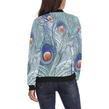 Load image into Gallery viewer, Peacock Feathers Negative All Over Print Bomber Jacket for Women (Model H36)