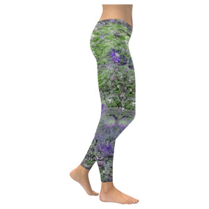 Jellyfish Blooms Purple Low Rise Leggings (Invisible Stitch) (Model L05)