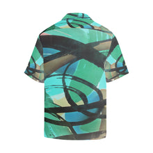 Load image into Gallery viewer, Abstract Circles Black and Teal Hawaiian Shirt (Model T58)