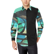 Load image into Gallery viewer, Abstract Circles Black and Teal Men&#39;s All Over Print Casual Dress Shirt (Model T61)